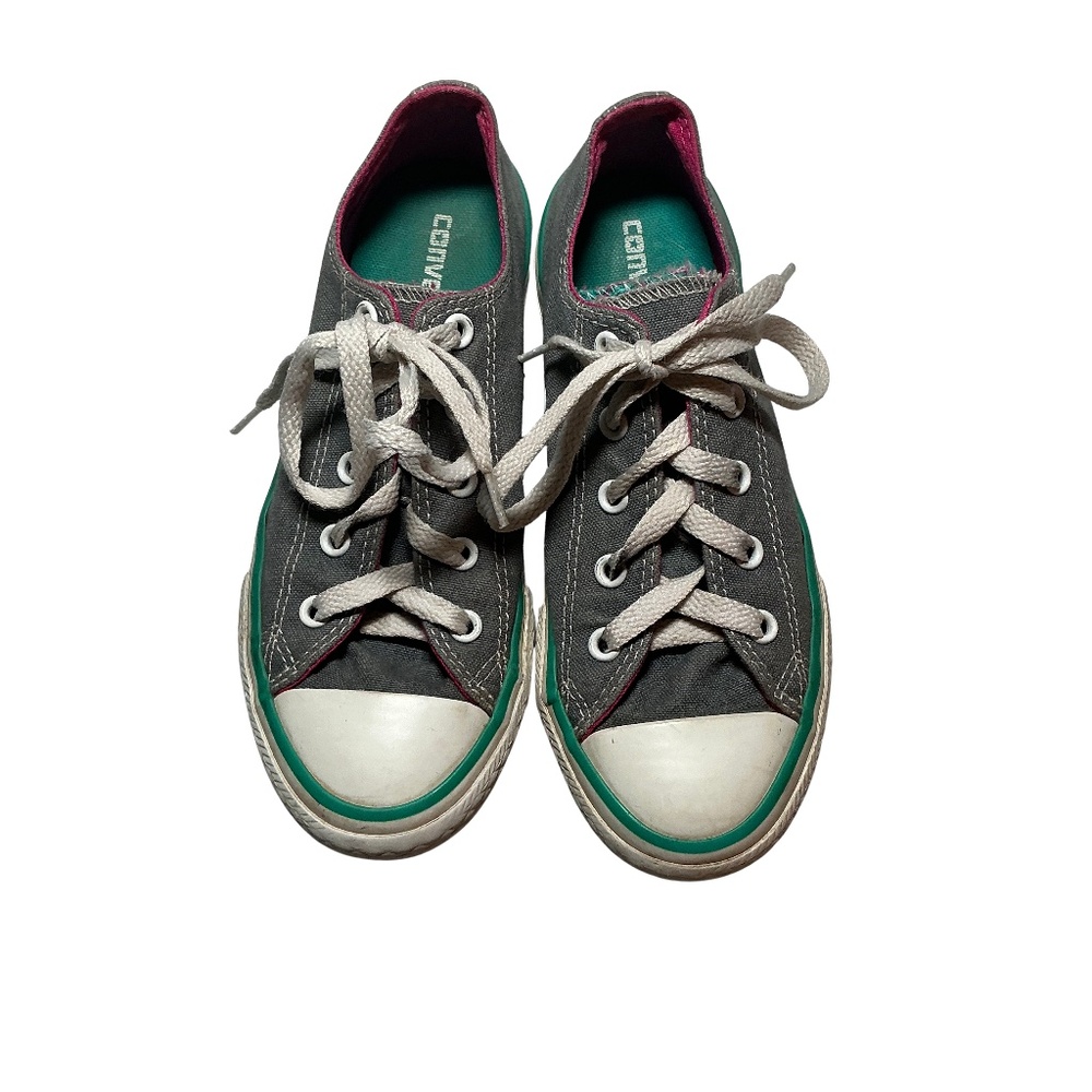 Girls Converse Chuck Taylor Shoes, Size 2, Gray/Pink/Aqua